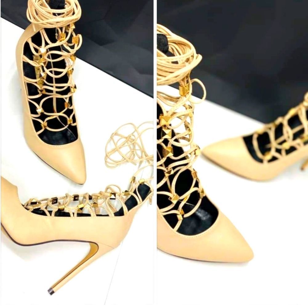 Liliana Lace-Up Heels Cream & Gold